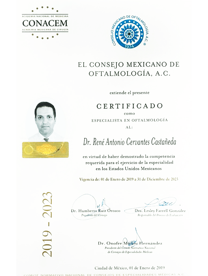 Certificado Oftalmologo de Tijuana