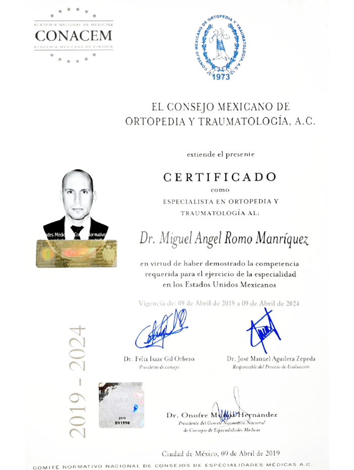 Certificado Ortopedia de Tijuana