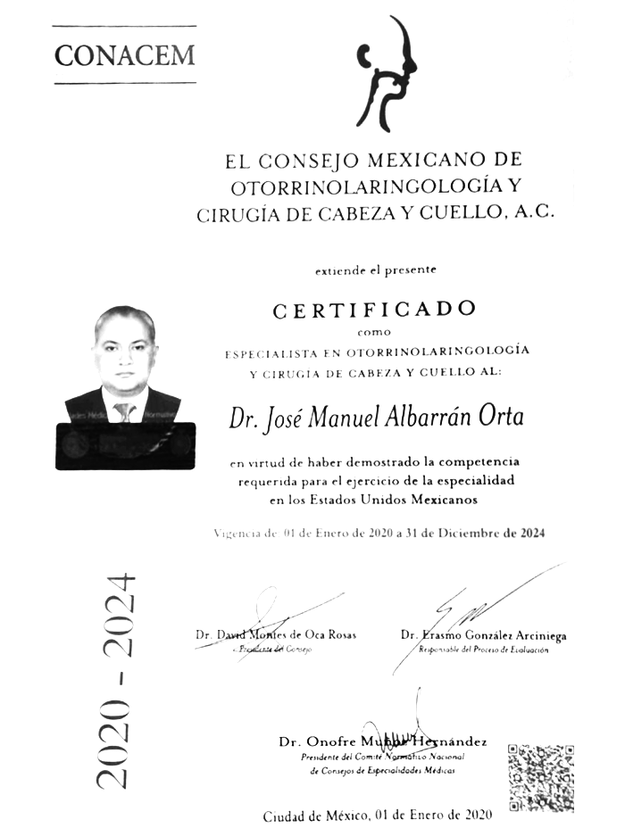 Certificado Otorrinolaringólogo de Tijuana
